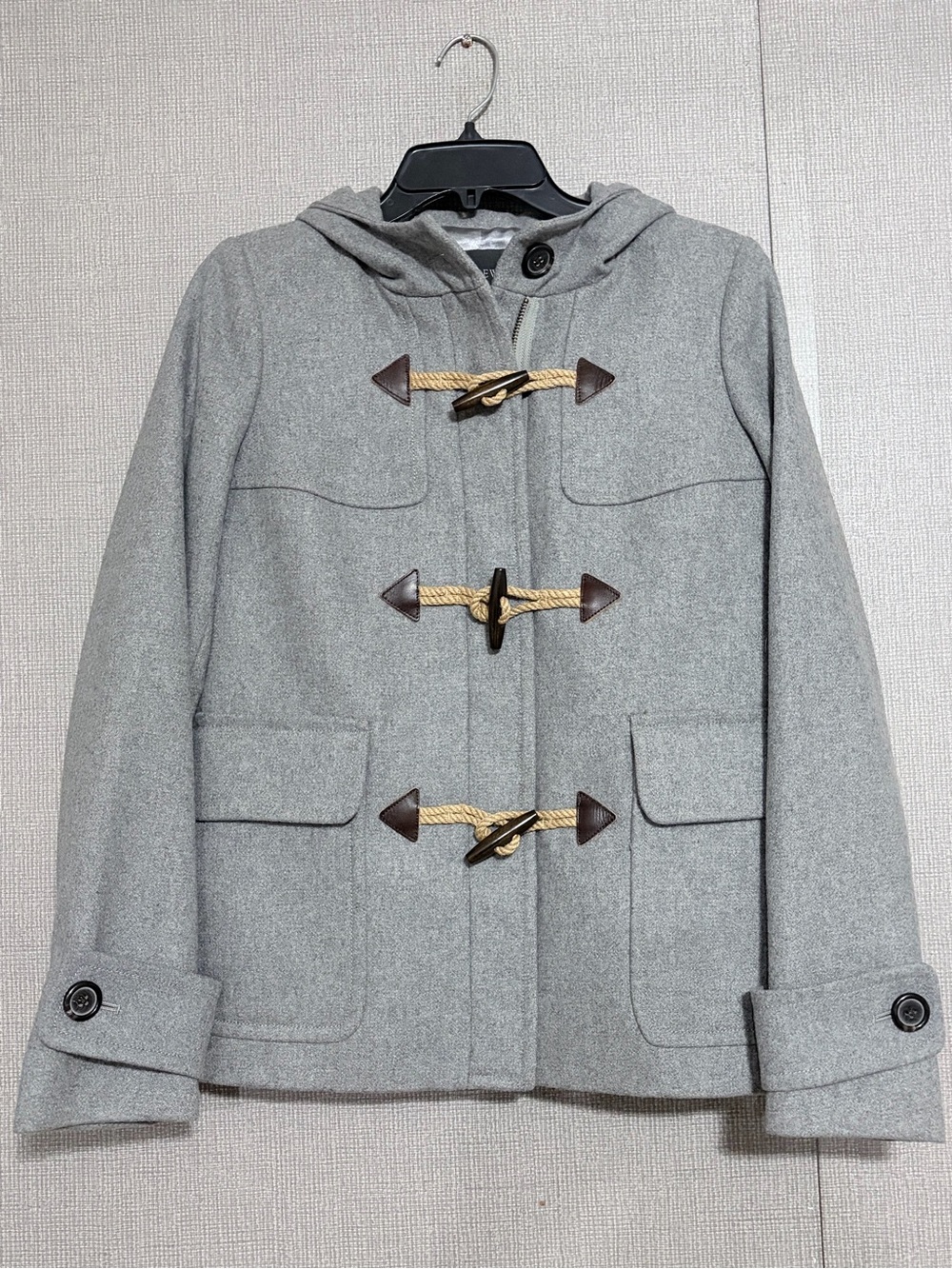 J.Crew Gray Hooded Toggle Peacoat Wool Blend Jacket